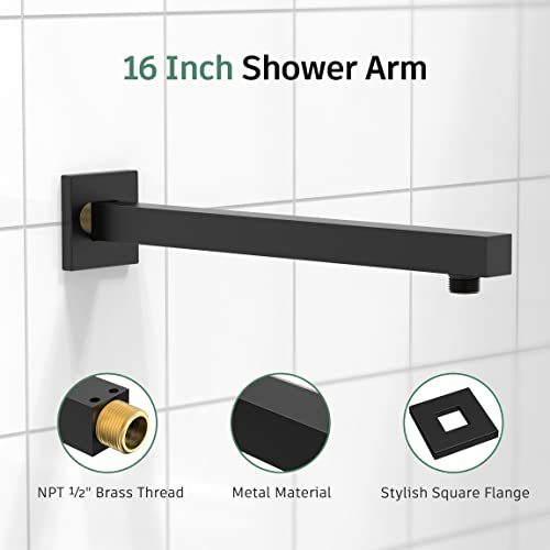 SunCleanse Matte Black Shower Faucet Set with Valve, Bathroom Shower System Included Stainless Steel Metal Rainfall Shower Head and Extra Long Shower Arm