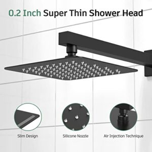 SunCleanse Matte Black Shower Faucet Set with Valve, Bathroom Shower System Included Stainless Steel Metal Rainfall Shower Head and Extra Long Shower Arm