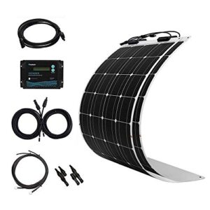 renogy 200 watt 12 volt flexible solar panel kit with 2 pcs 100w monocrystalline panel and 20a waterproof pwm controller for caravan, rv, boat and uneven surfaces