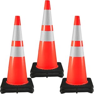 vevor 6pack 36" traffic cones, safety road parking cone with black weighted base, pvc orange traffic safety cones, hazard cones reflective collars for construction traffic parking