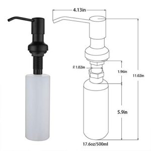 Matte Black Soap Dispenser for Kitchen Sink,Refill from The Top,Kitchen Counter Soap Dispenser Pump with Refillable 500ml Liquid Soap Bottle