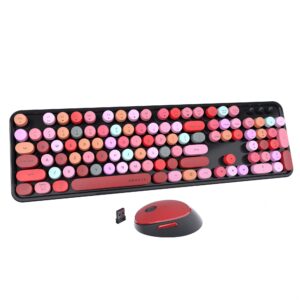 ubotie colorful computer wireless keyboard mouse combos, typewriter flexible keys office full-sized keyboard, 2.4ghz dropout-free connection and optical mouse (black-colorful)