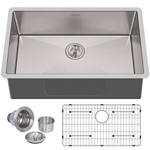 hykolity 30-inch undermount kitchen sink, 16 gauge single bowl stainless steel kitchen sink with strainer & bottom grid, 30" x 18" x 9"