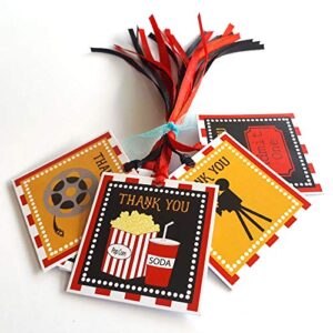 Movie Night Thank You Favor Tags by Adore By Nat - Cinema Theater Film Party Decoration Gift Tags - Set of 12