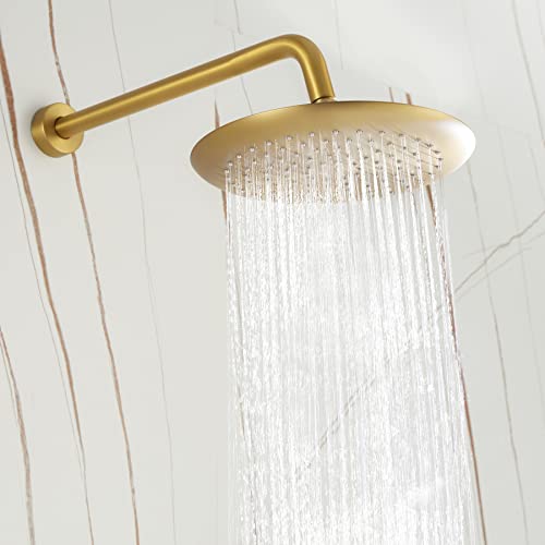 HomGoo Shower System with Tub Spout, Tub Shower Faucet Set with High Pressure 10" Rain Shower head and 5-Setting Handheld Shower Head Set, Pressure Balance Valve included, Brushed Gold