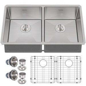 hykolity 33-inch undermount 50/50 double bowl 16 gauge stainless steel kitchen sink