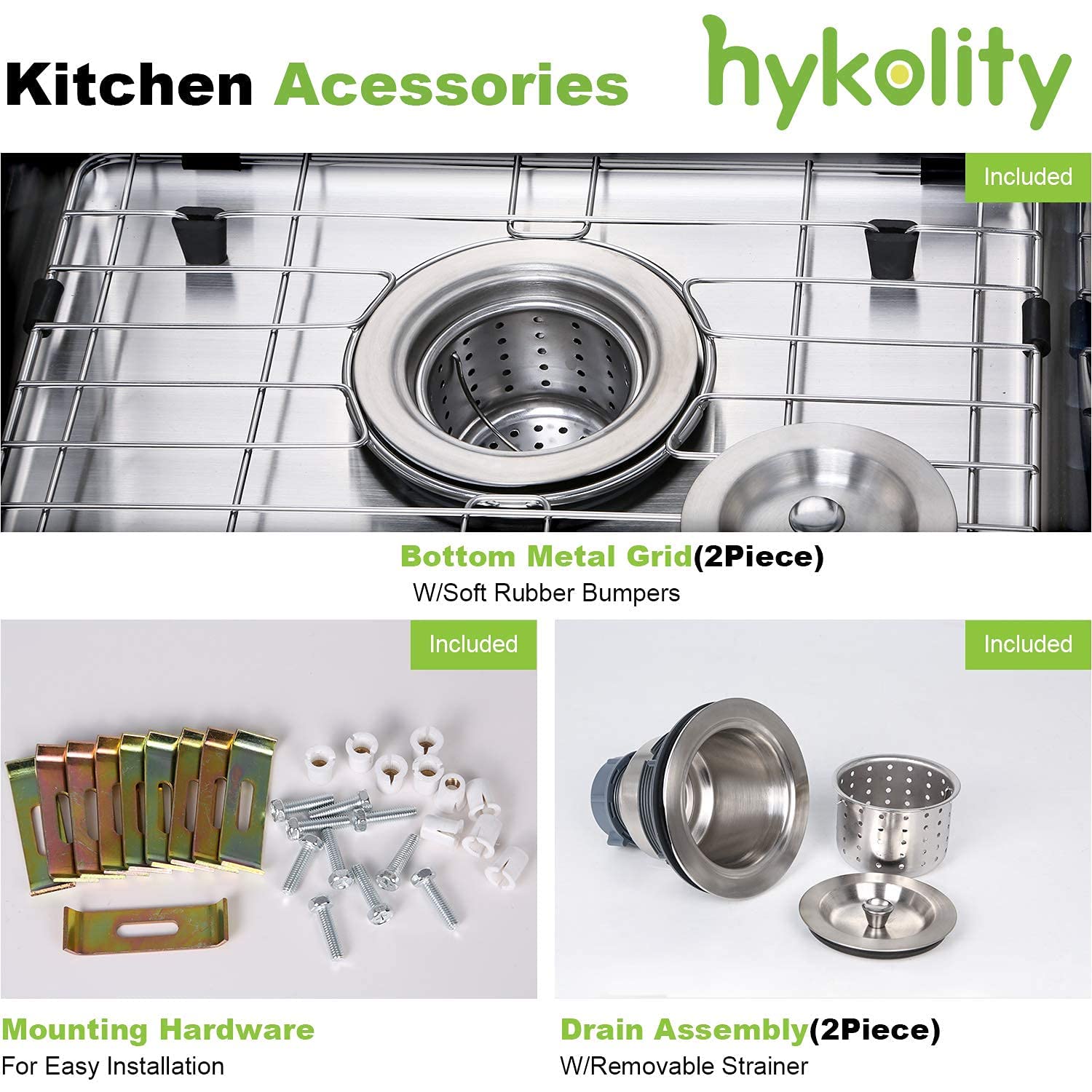 hykolity 33-inch Undermount 50/50 Double Bowl 16 Gauge Stainless Steel Kitchen Sink