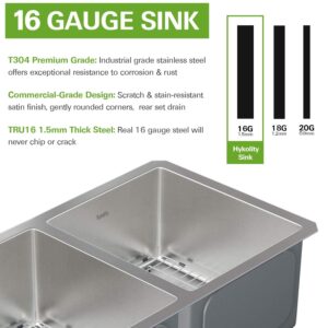 hykolity 33-inch Undermount 50/50 Double Bowl 16 Gauge Stainless Steel Kitchen Sink