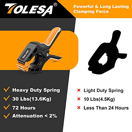 TOLESA Heavy Duty Spring Clamps 7 Inch - 4PCS Large Wood Clamps with Powerful Clamping Force 30 Lbs - Deep Throat Clamps for Woodworking Wood Gluing Photography Backdrop Tarp Pool Cover Holding