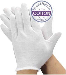 24pcs unisex soft white cotton gloves for eczema gloves for moisturizing dry hands white cotton inspection gloves (large)