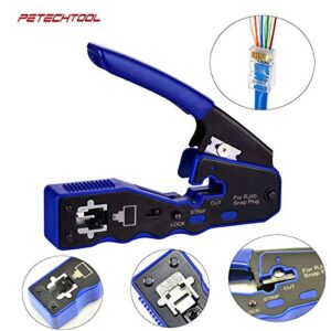 RJ45 Crimp Tool Kit All-in-one Crimping Tool Ethernet Crimper Wire Cutter Stripper With 1 Piece Cable Tester,20Pieces Cat6 Pass Through Connectors and 1 Piece Yellow Wire Stripper