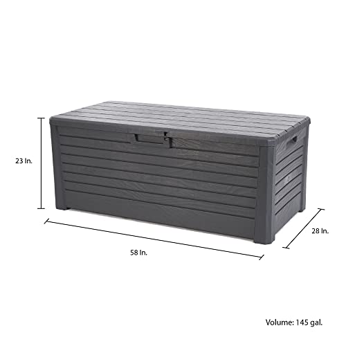 Toomax Florida Weatherproof Lockable Deck Storage Box Bench for Outdoor Pool Patio Garden Furniture and Indoor Toy Bin Container, Anthracite