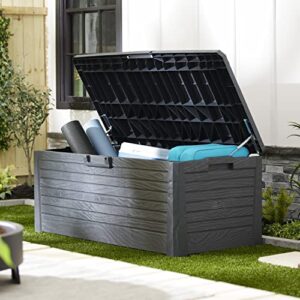 Toomax Florida Weatherproof Lockable Deck Storage Box Bench for Outdoor Pool Patio Garden Furniture and Indoor Toy Bin Container, Anthracite