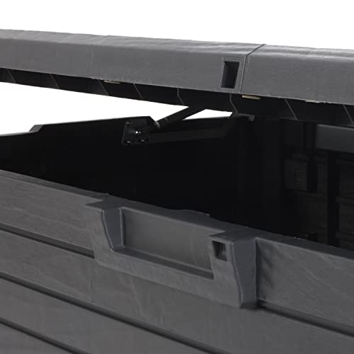 Toomax Florida Weatherproof Lockable Deck Storage Box Bench for Outdoor Pool Patio Garden Furniture and Indoor Toy Bin Container, Anthracite