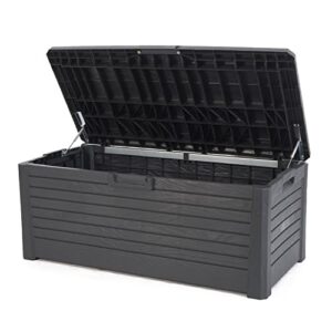 Toomax Florida Weatherproof Lockable Deck Storage Box Bench for Outdoor Pool Patio Garden Furniture and Indoor Toy Bin Container, Anthracite