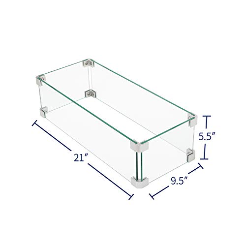 SUNBURY Glass Wind Guard Fence, 21 x 9.5 Inch Rectangle Fire Table Accessory Shield