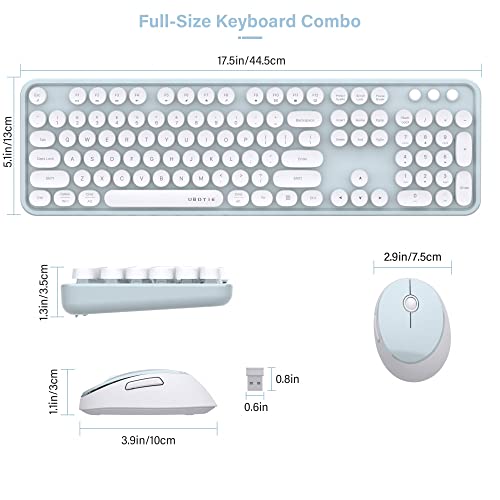 UBOTIE Colorful Computer Wireless Keyboard Mouse Combos, Typewriter Flexible Keys Office Full-Sized Keyboard, 2.4GHz Dropout-Free Connection and Optical Mouse (Green-White)