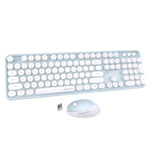 ubotie colorful computer wireless keyboard mouse combos, typewriter flexible keys office full-sized keyboard, 2.4ghz dropout-free connection and optical mouse (green-white)
