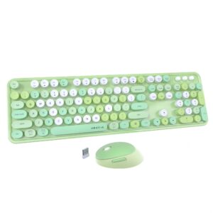 ubotie colorful computer wireless keyboards mouse combos, typewriter flexible keys office full-sized keyboard, 2.4ghz dropout-free connection and optical mouse (green-colorful)