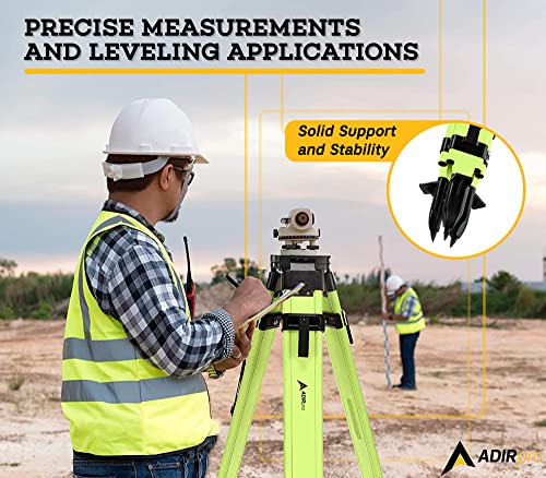 AdirPro High Visibility Universal Survey Tripod – Aluminum Laser Level Tripod – Transit Level Tripod - Quick Clamp - Heavy Duty Contractor Tripod 5/8” x 11” Thread (Green)