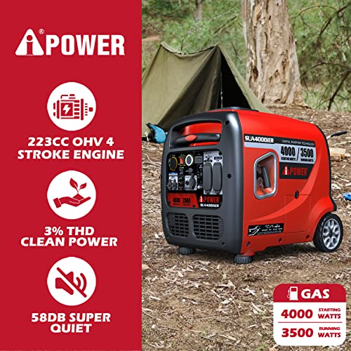 A-iPower SUA4000iER 4000 Watt Portable Inverter Generator Quiet Operation With Electric/Remote Start, RV Ready