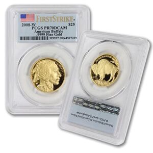 2008 w 1/2 oz proof american gold buffalo coin pr-70 deep cameo (first strike - flag label) 24k $25 pcgs pr70dcam