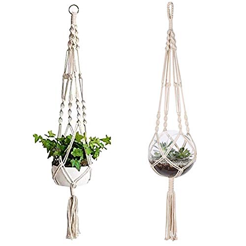 discounestore145-Hand-weaved Hanging Plant Flower Pot Holder Basket Cotton Rope Bonsai Hanger - A1002
