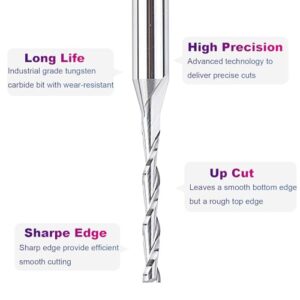SpeTool Extra Long CNC Spiral Router Bits with Up Cut 1/8 inch Cutting Diameter, 1/4 inch Shank 3 inch Extra Long HRC55 Solid Carbide End Mill for Wood Cut, Carving