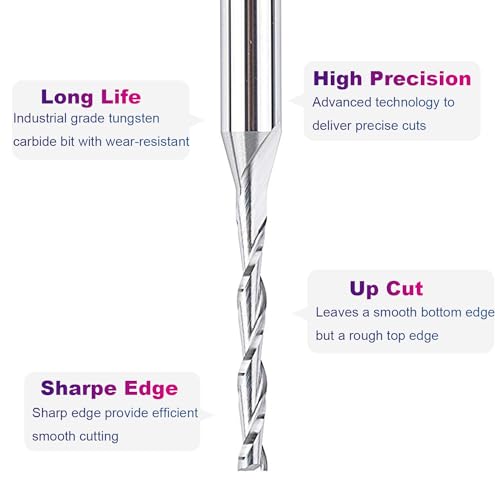 SpeTool Extra Long CNC Spiral Router Bits with Up Cut 1/8 inch Cutting Diameter, 1/4 inch Shank 3 inch Extra Long HRC55 Solid Carbide End Mill for Wood Cut, Carving