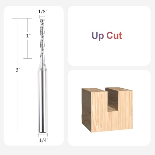 SpeTool Extra Long CNC Spiral Router Bits with Up Cut 1/8 inch Cutting Diameter, 1/4 inch Shank 3 inch Extra Long HRC55 Solid Carbide End Mill for Wood Cut, Carving