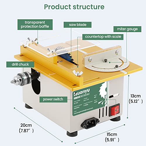 Huanyu Mini Table Saw Upgraded 300W 9000RPM Precision Multifunctional Table Saws Woodworking Lathe Polishing Bench Handmade Adjustable Blade Model Electric Portable Cutting Saw For DIY Crafts (Group1)