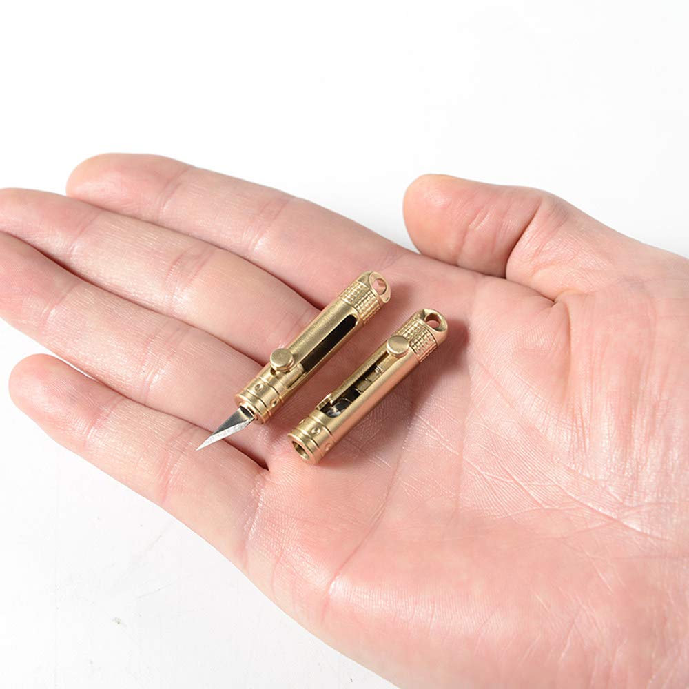 SZHOWORLD Brass Mini Retractable Utility Knife/Mini Box Cutter Small EDC Pocket Portable Knife, Ultra Compact and Lightweight