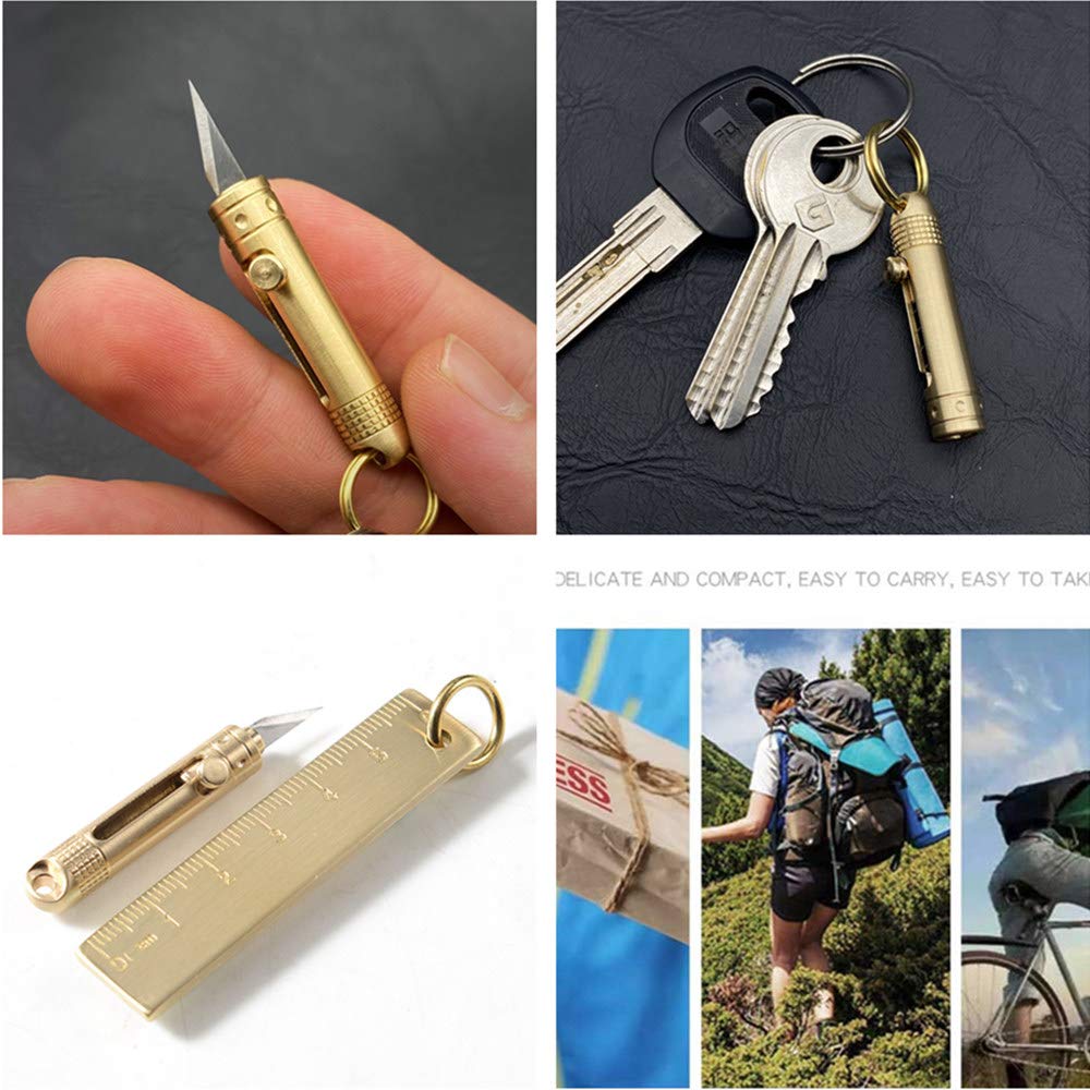 SZHOWORLD Brass Mini Retractable Utility Knife/Mini Box Cutter Small EDC Pocket Portable Knife, Ultra Compact and Lightweight