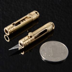 SZHOWORLD Brass Mini Retractable Utility Knife/Mini Box Cutter Small EDC Pocket Portable Knife, Ultra Compact and Lightweight