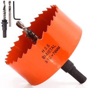 koopi 3-1/8" hole saw with arbor, hss bi-metal 79mm hole cutter for easily drilling wood, plastic, thin metal