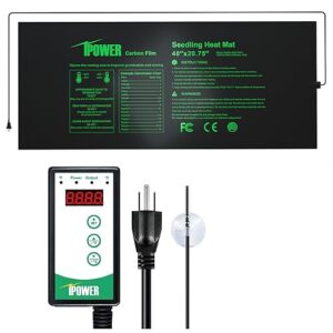 ipower glhtmtctrlv2prol 48" x 20.75" upgraded carbon film seedling heat mat and digital thermostat controller combo set for seed germination plant propagation, black
