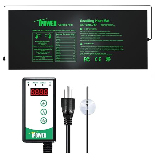 iPower GLHTMTCTRLV2PROL 48" x 20.75" Upgraded Carbon Film Seedling Heat Mat and Digital Thermostat Controller Combo Set for Seed Germination Plant Propagation, Black