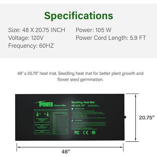 iPower GLHTMTCTRLV2PROL 48" x 20.75" Upgraded Carbon Film Seedling Heat Mat and Digital Thermostat Controller Combo Set for Seed Germination Plant Propagation, Black