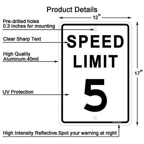 Joffreg Speed Limit 5 MPH Sign,17 x12 Inches,Reflective Aluminum,2 Pack