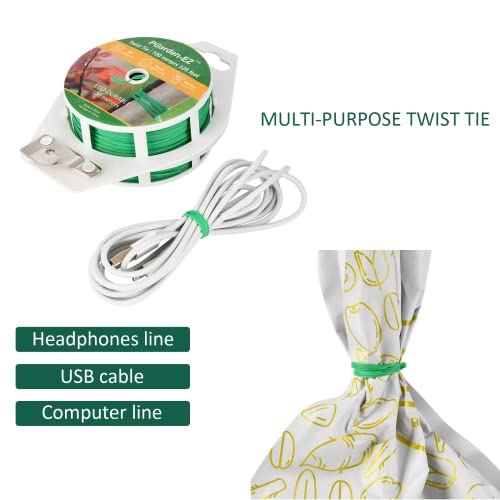 Twist Ties - 328ft Plant Ties PE-Coated Garden Ties with Cutter for Gardening Tomatoes Vines and Office Home Cable Organizing (1Reel/Green)…