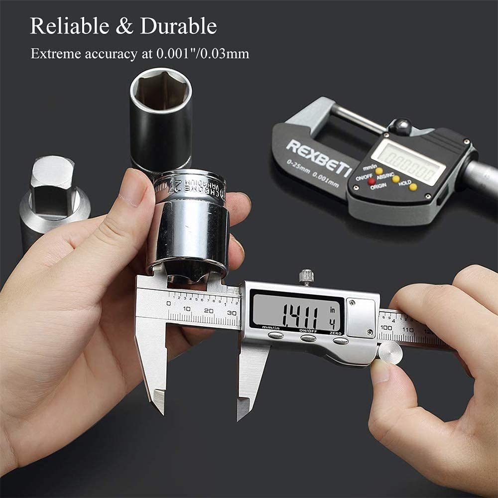Digital Caliper, Caliper Measuring Tool with Stainless Steel, Electronic Micrometer Caliper with Large LCD Screen, Auto-Off Feature, Inch and Millimeter Conversion (6 Inch/150 mm)
