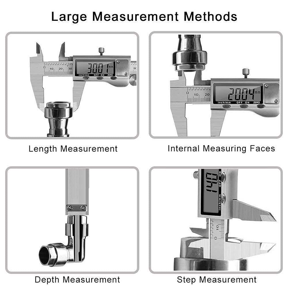 Digital Caliper, Caliper Measuring Tool with Stainless Steel, Electronic Micrometer Caliper with Large LCD Screen, Auto-Off Feature, Inch and Millimeter Conversion (6 Inch/150 mm)