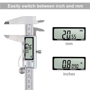 Digital Caliper, Caliper Measuring Tool with Stainless Steel, Electronic Micrometer Caliper with Large LCD Screen, Auto-Off Feature, Inch and Millimeter Conversion (6 Inch/150 mm)