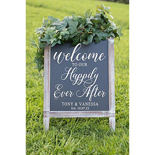 Welcome to Our Happily Ever After Wedding Sign Personalized Chalkboard Stickers