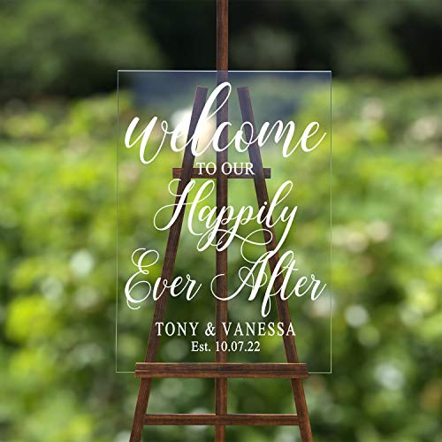 Welcome to Our Happily Ever After Wedding Sign Personalized Chalkboard Stickers