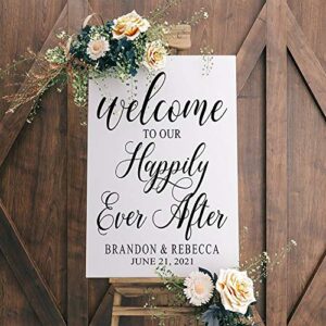 Welcome to Our Happily Ever After Wedding Sign Personalized Chalkboard Stickers