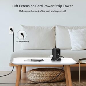 Power Strip Surge Protector Tower- 9 AC Multiple Outlets with 4 USB Ports (1 USB C),10 Ft Long Heavy Duty Extension Cord,Flat Plug Charging Station with Overload Protection for Home Office Dorm Desk