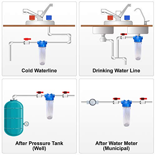 European Design Transparent Standard 10 inch Water Filter Housing, Presser Relief Button, 3/4” Inlet/Outlet Brass Port, Mounting Hardware Included, Accepts Standard 10”x 2.5” Cartridges (1)