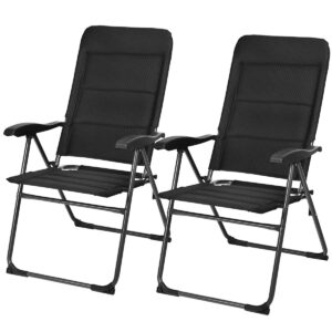 giantex set of 2 patio chairs, folding chairs with adjustable backrest, outdoor sling chairs for bistro, deck, backyard, armchair with padded seat, 300 lbs capacity (2, black)
