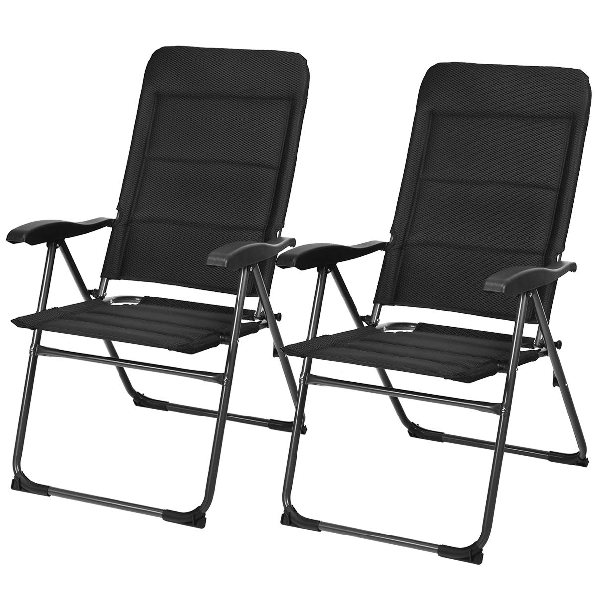 Giantex Set of 2 Patio Chairs, Folding Chairs with Adjustable Backrest, Outdoor Sling Chairs for Bistro, Deck, Backyard, Armchair with Padded Seat, 300 lbs Capacity (2, Black)